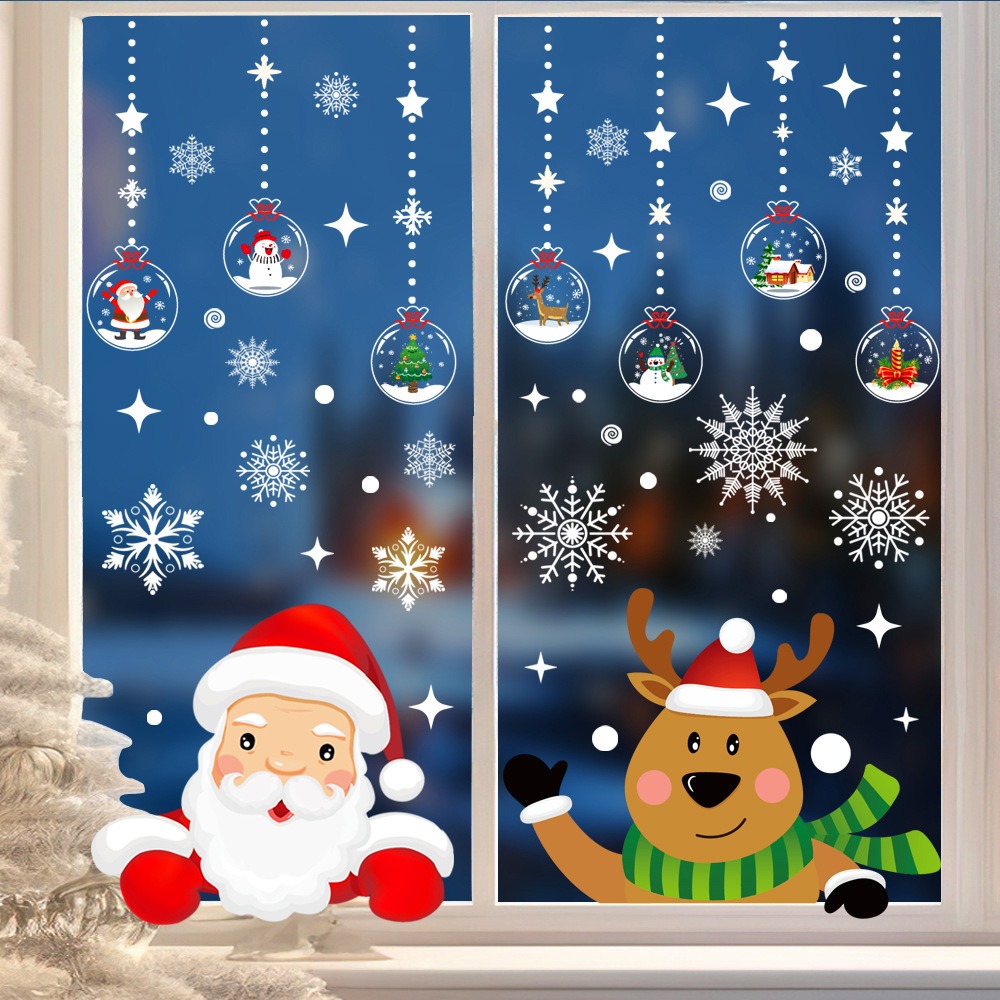 Cartoon Christmas Santa Claus  - Snowflake Window Decal ulasan dan harga